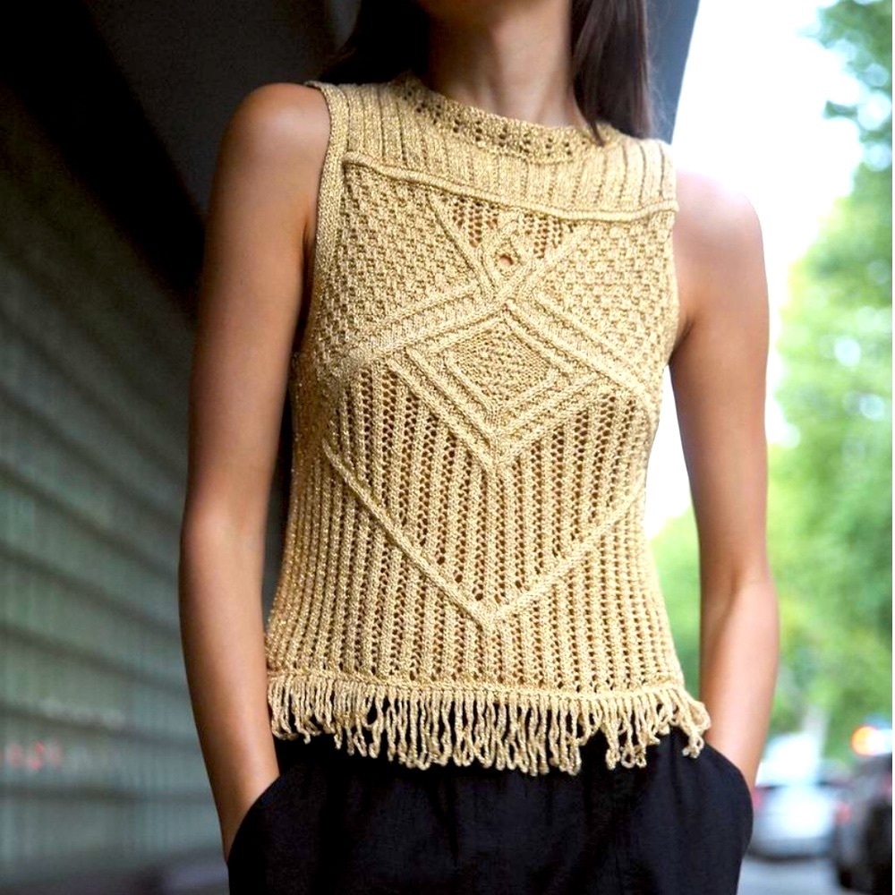 Zara Gold Thread Knit Crochet Sleeveless Top